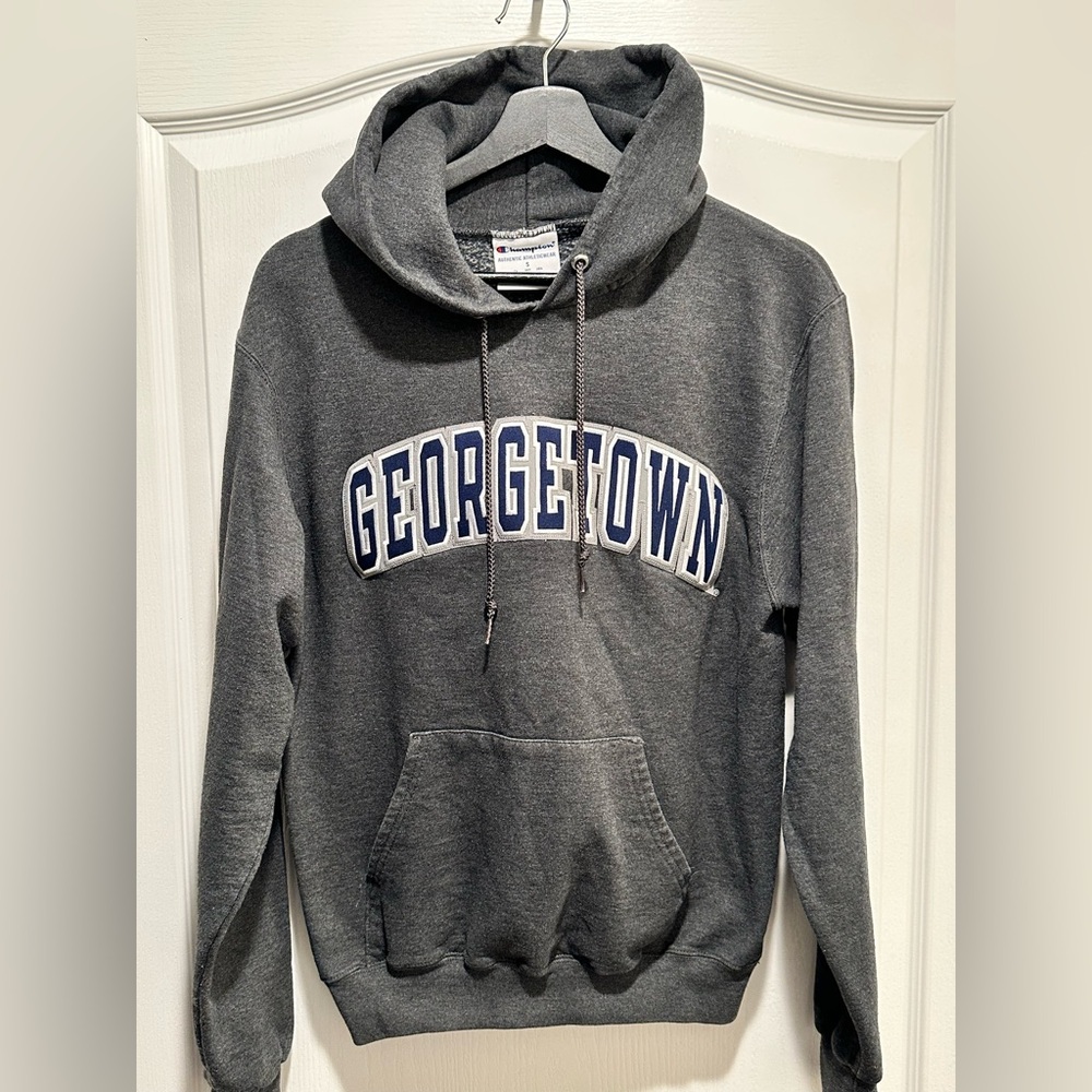 Champion GEORGETOWN Gray Hoodie w/ Embroidered Letters, Size Small